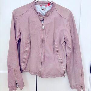 Purple Pink Doma Leather Moto Zip Jacket